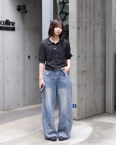 レトロウォッシュワイドレッグパンツ K1042