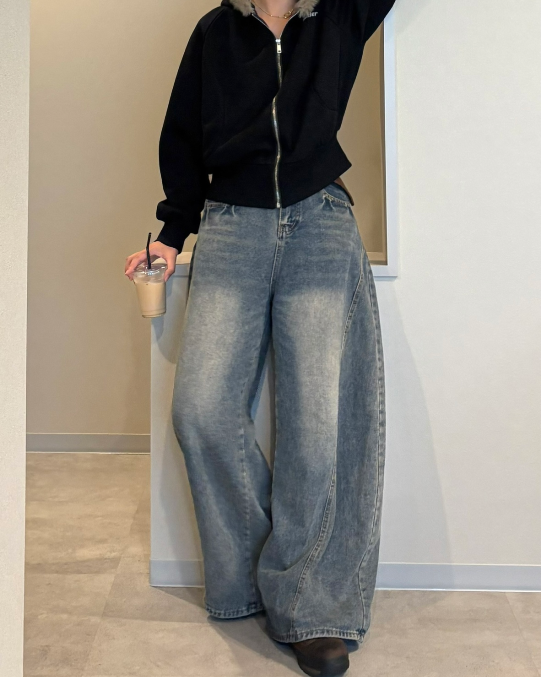 レトロウォッシュワイドレッグパンツ K1042