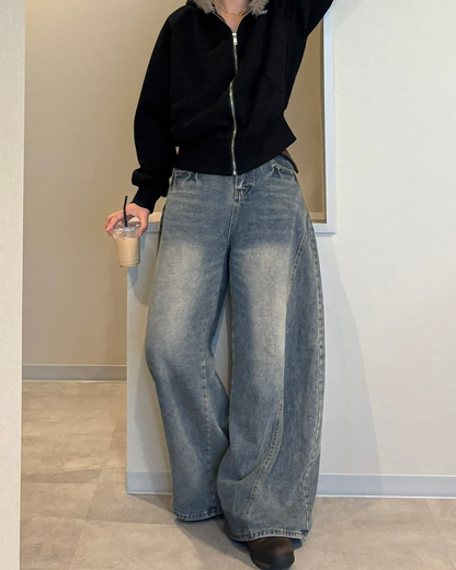 レトロウォッシュワイドレッグパンツ K1042