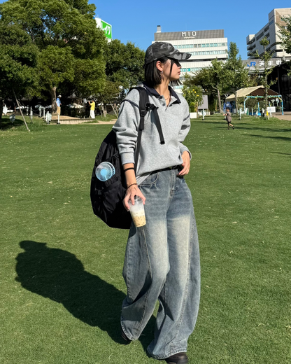 レトロウォッシュワイドレッグパンツ K1042