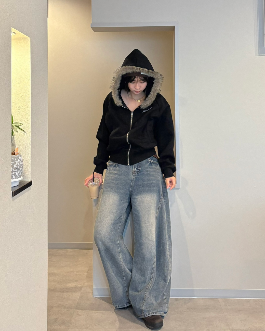 レトロウォッシュワイドレッグパンツ K1042