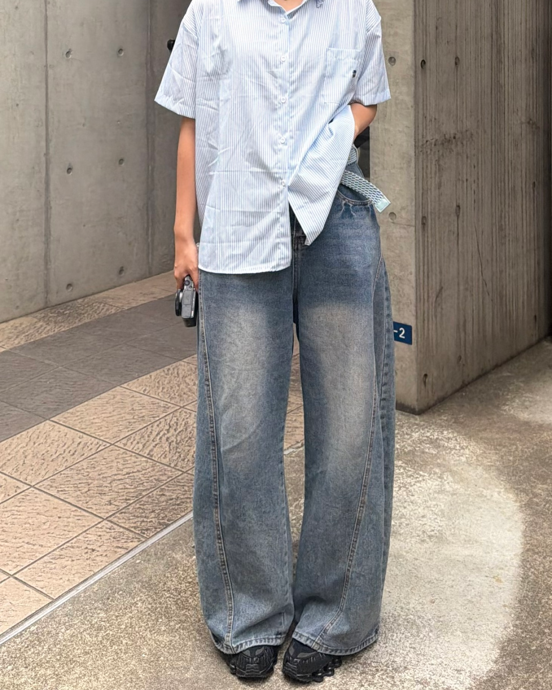 【即納】レトロウォッシュワイドレッグパンツ K1042