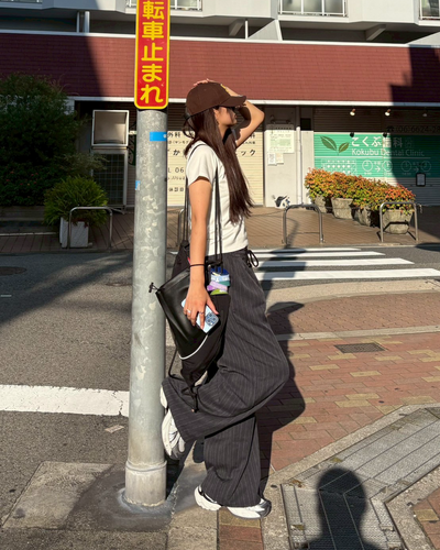 ストライプタックワイドパンツ K1049