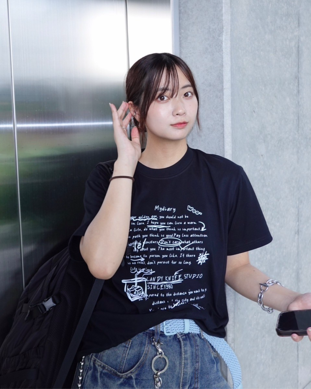 レタリングコットンTシャツ K1069