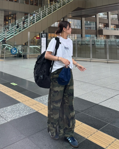 ストライプレタープリントTシャツ K1071