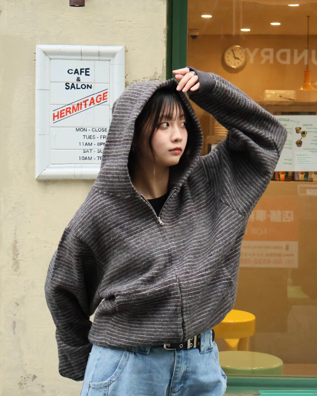 ストライプジップニットパーカー K3049