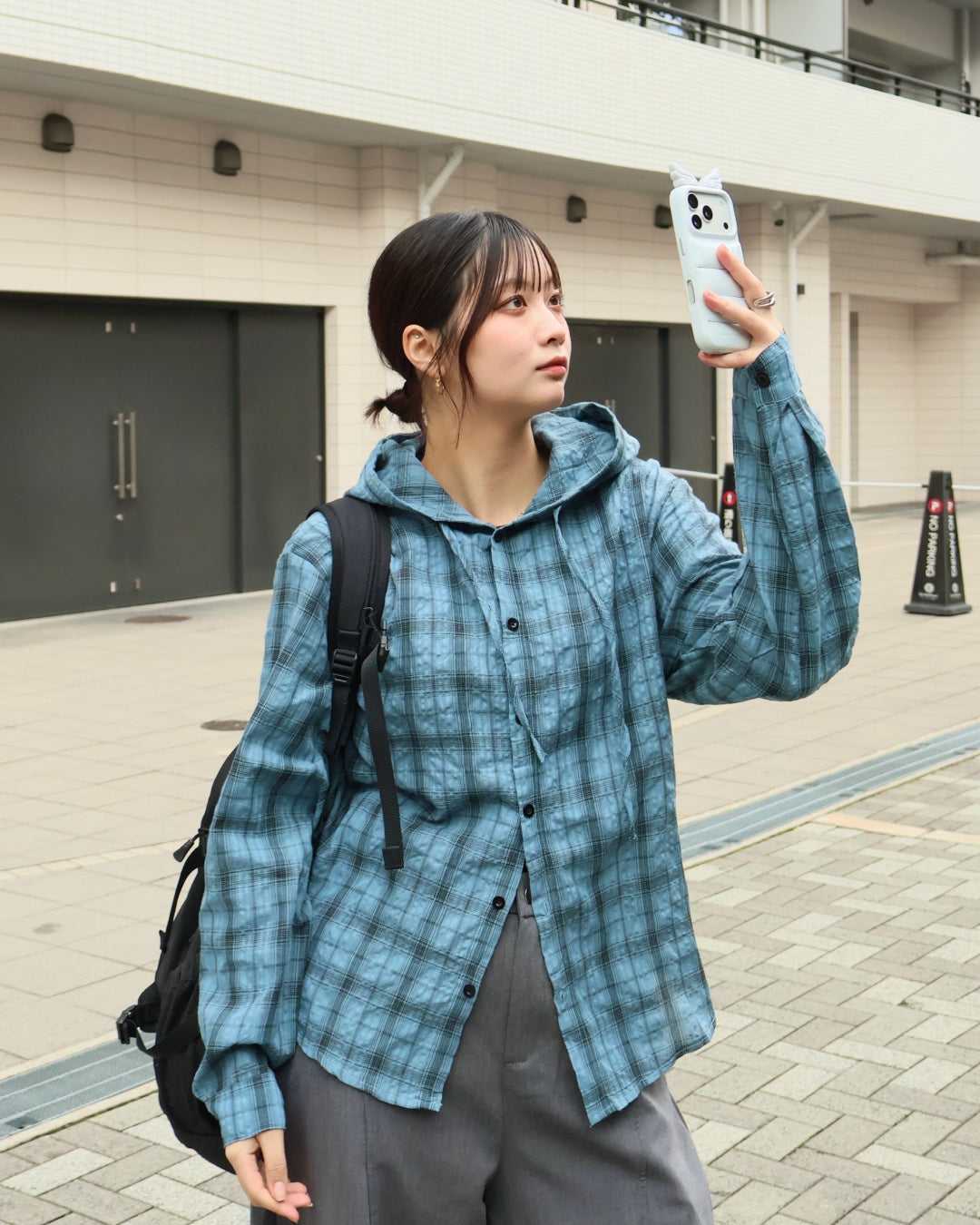 フード付きテェックシャツ K3071