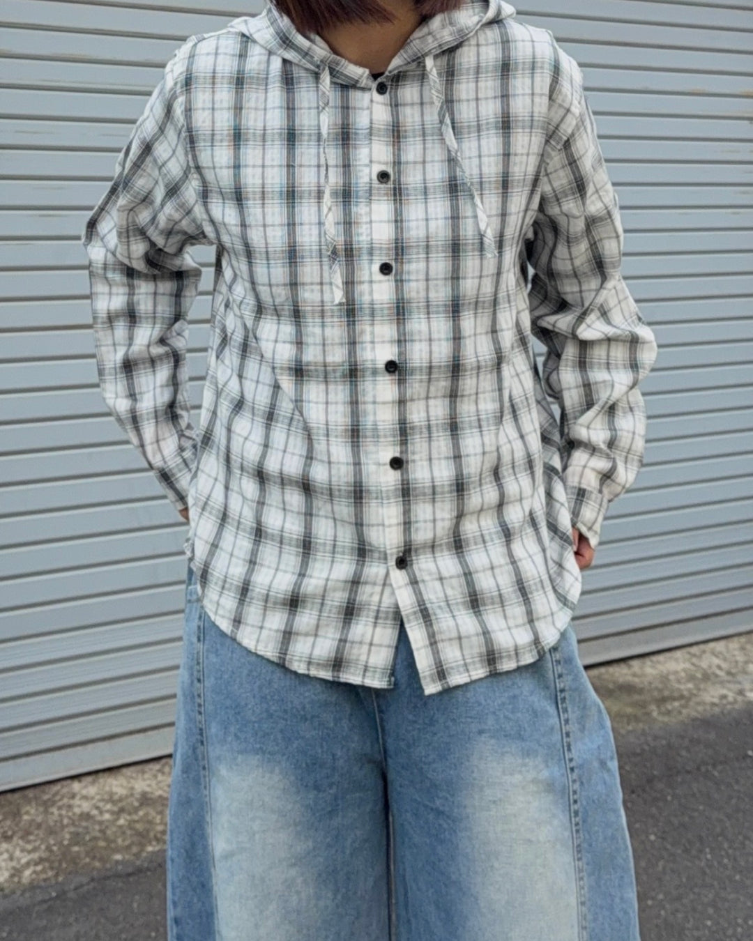 フード付きテェックシャツ K3071