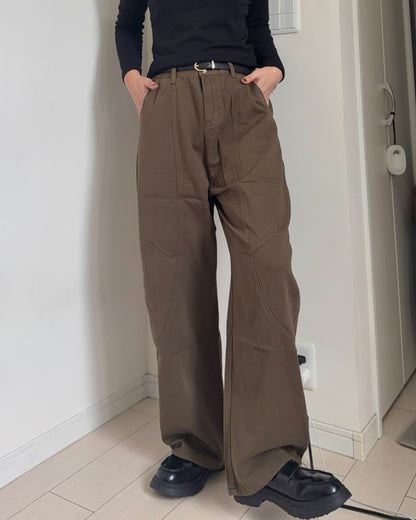 レトロワイドレッグカーキパンツ K3076