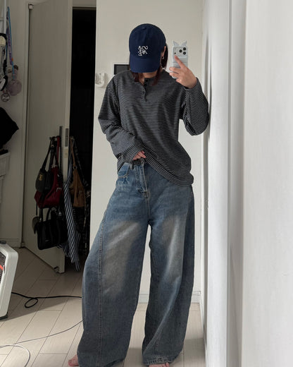 ヘンリーネックボーダーカットソー K3089