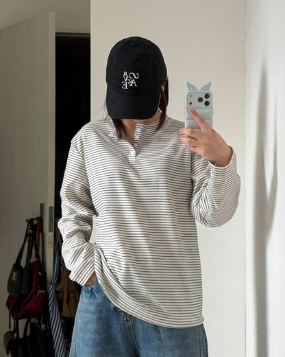 ヘンリーネックボーダーカットソー K3089