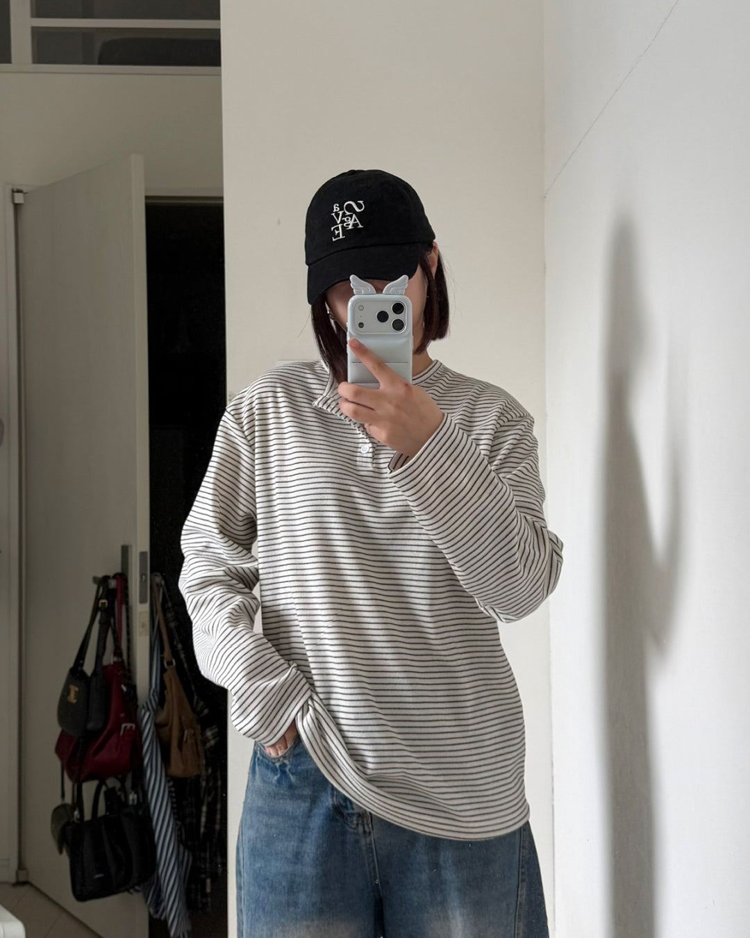 ヘンリーネックボーダーカットソー K3089