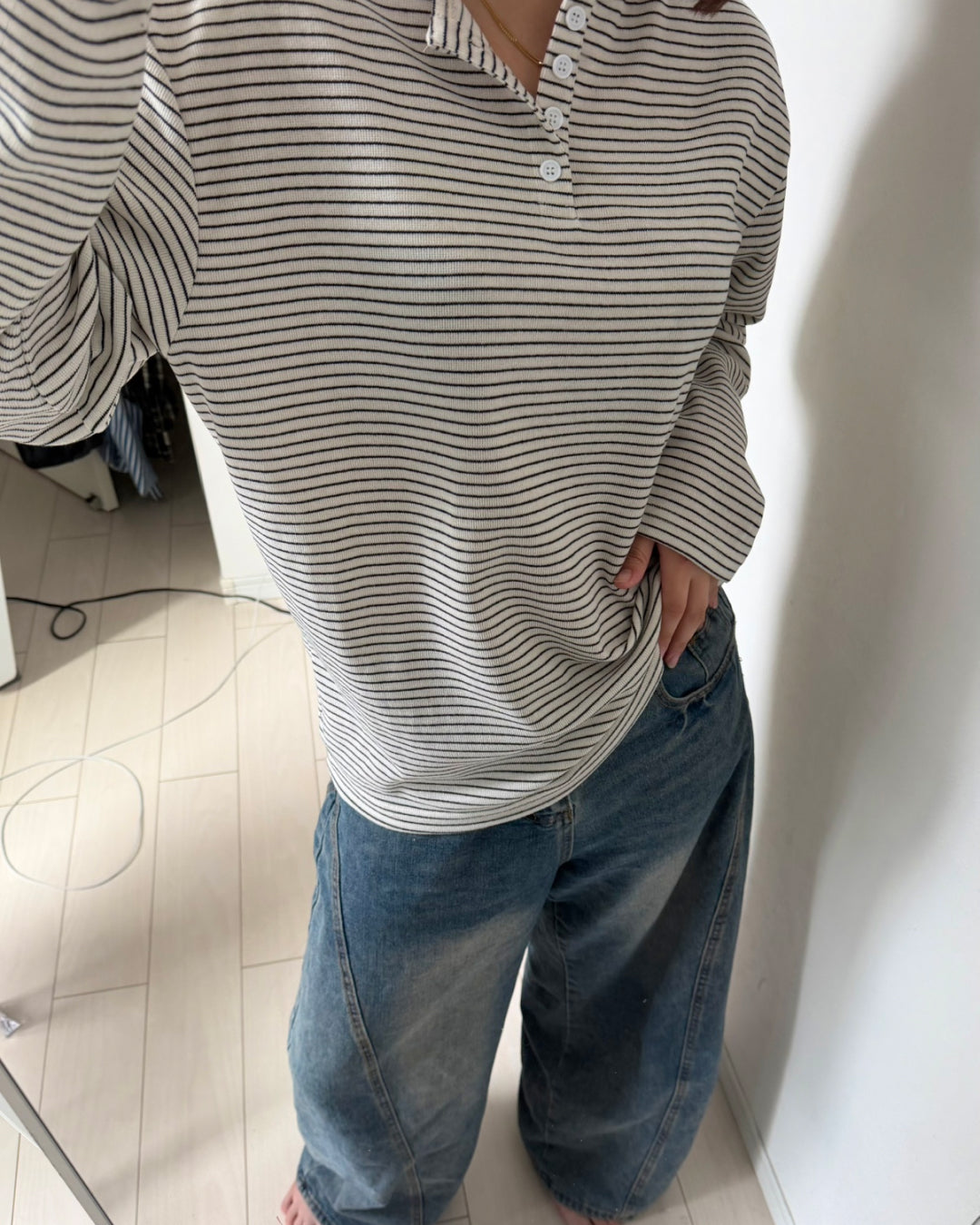 ヘンリーネックボーダーカットソー K3089