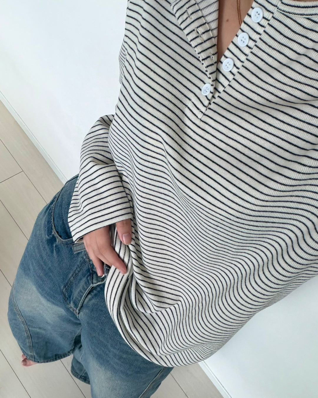 ヘンリーネックボーダーカットソー K3089