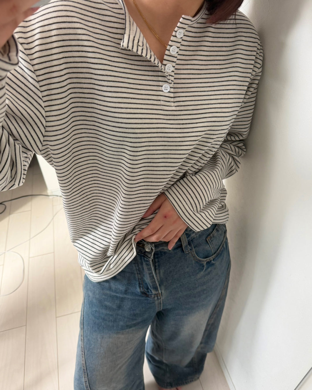 ヘンリーネックボーダーカットソー K3089