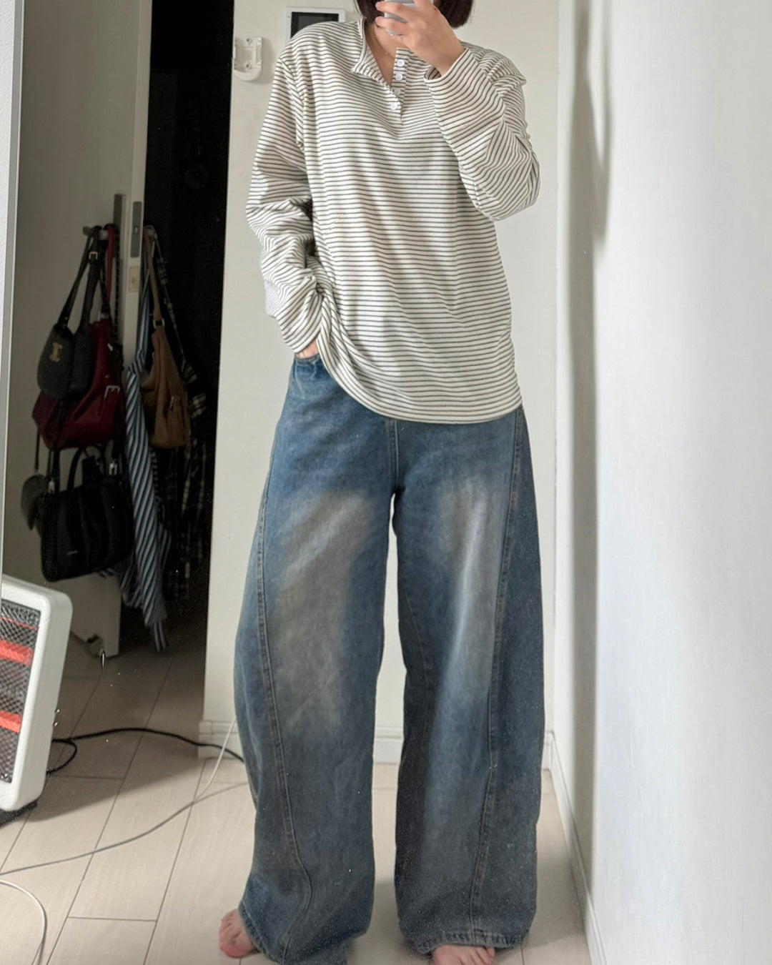 ヘンリーネックボーダーカットソー K3089