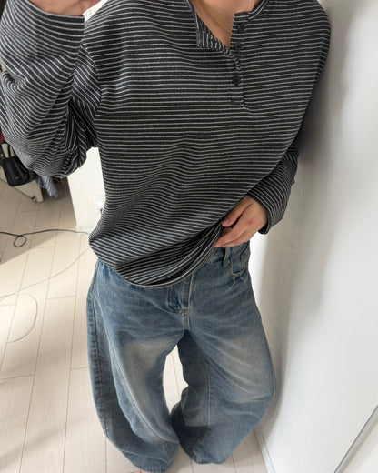 ヘンリーネックボーダーカットソー K3089