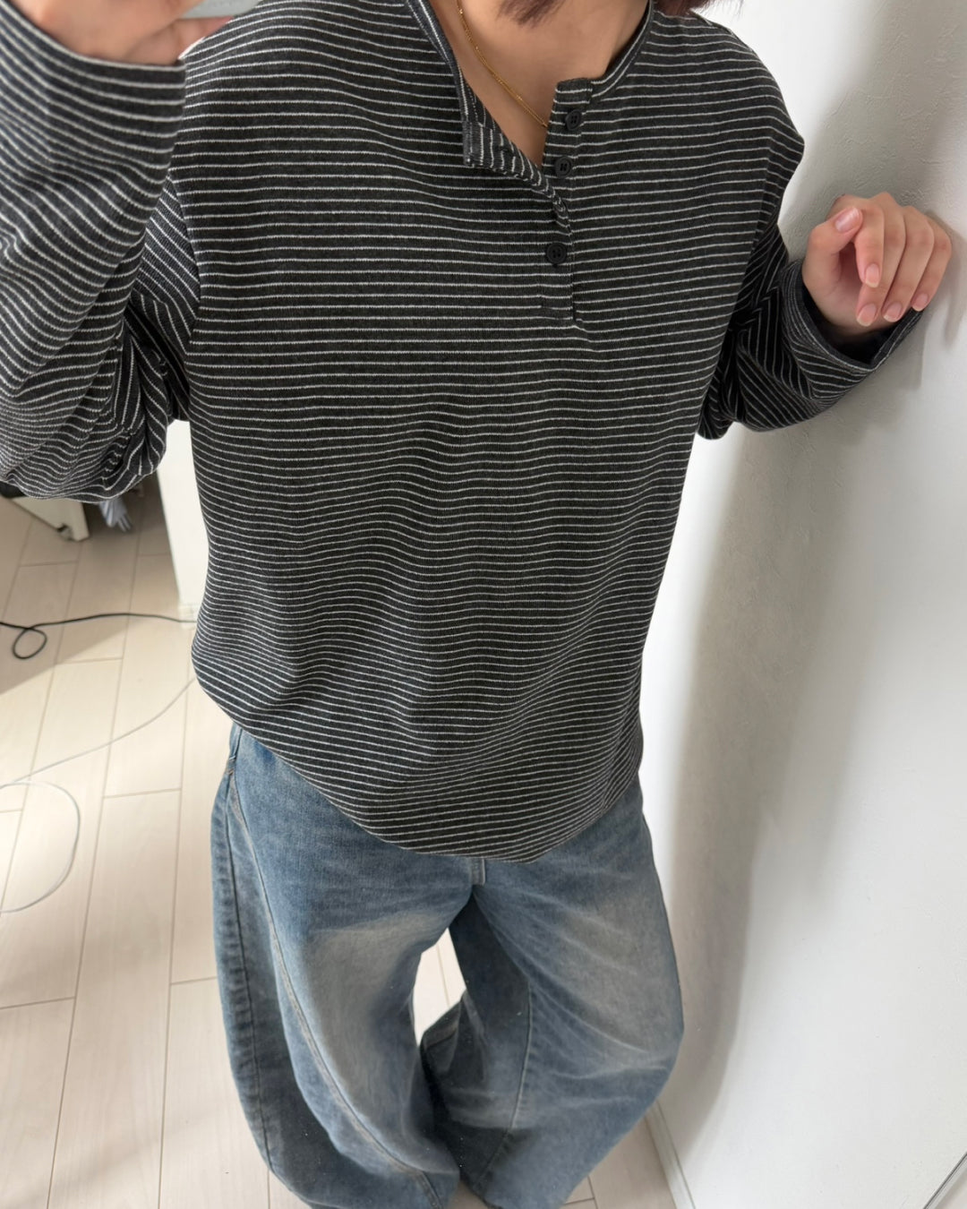 ヘンリーネックボーダーカットソー K3089