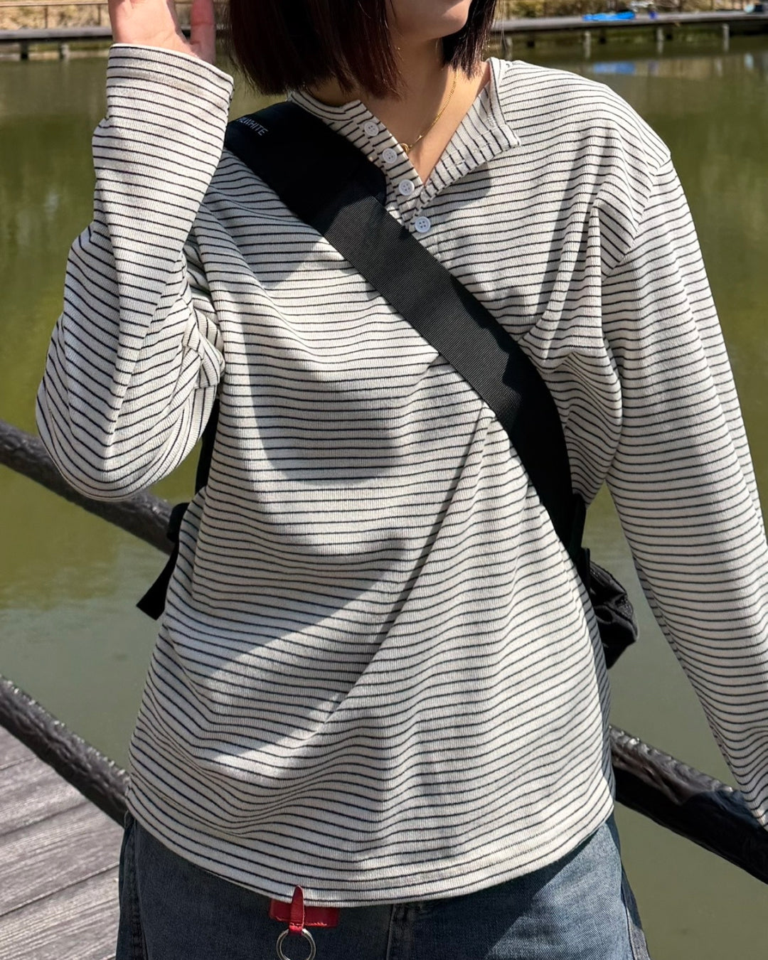 ヘンリーネックボーダーカットソー K3089