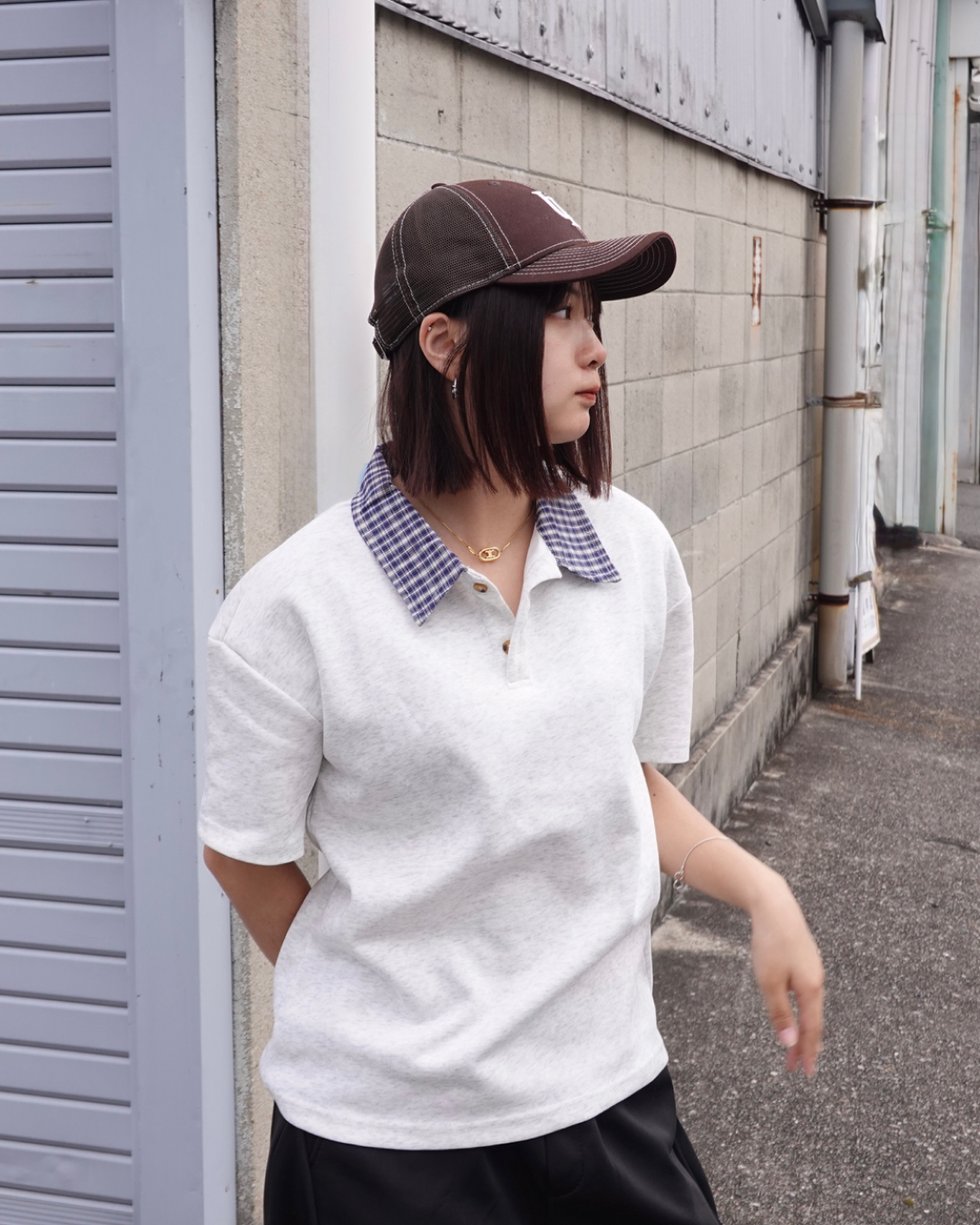 2ピースフロントショルダーラペルTシャツ K3143
