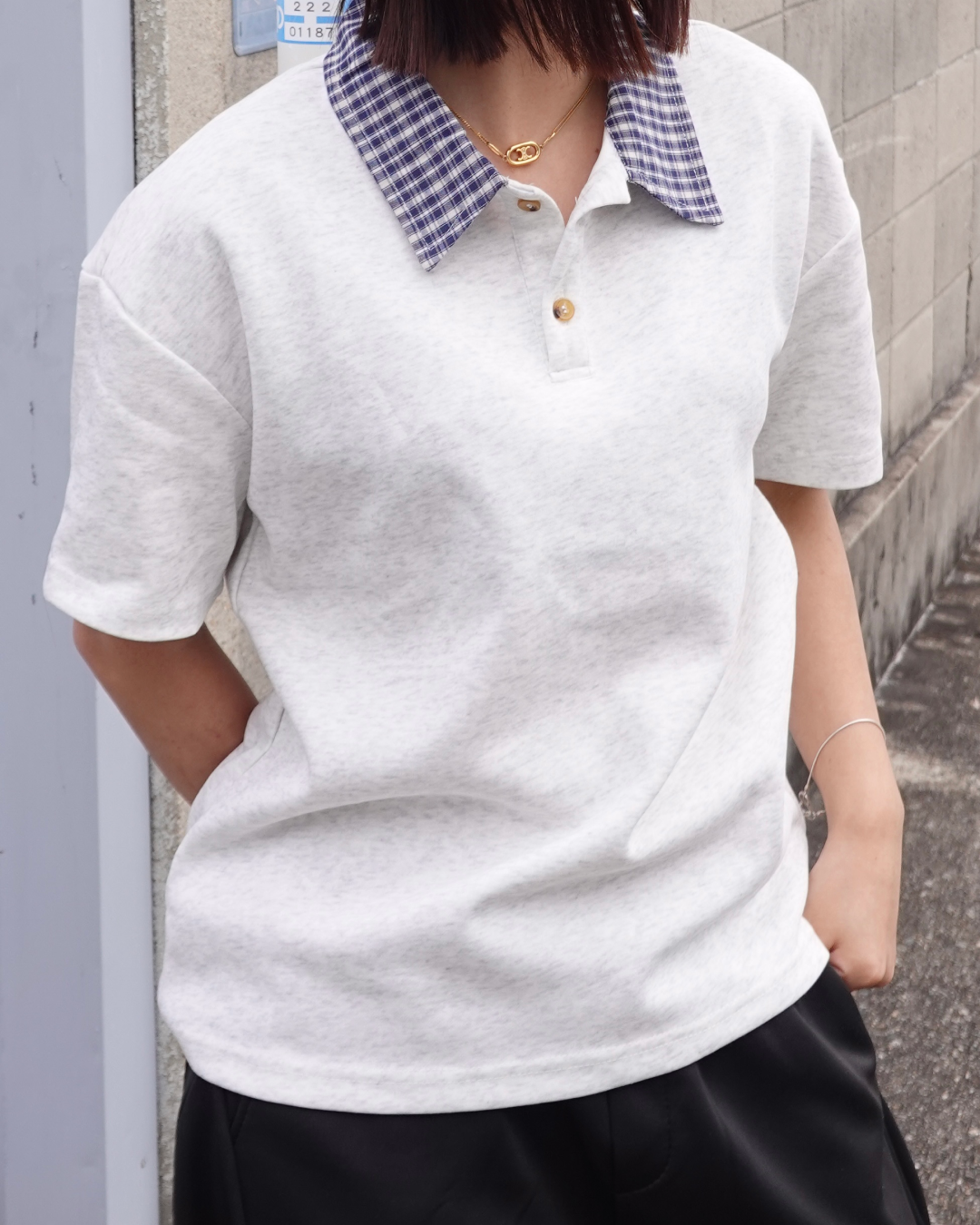 2ピースフロントショルダーラペルTシャツ K3143