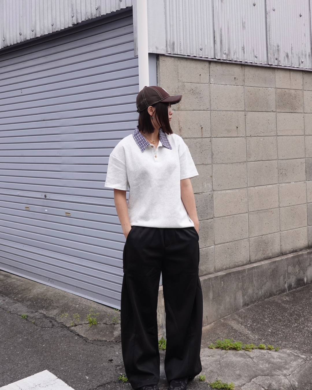 2ピースフロントショルダーラペルTシャツ K3143