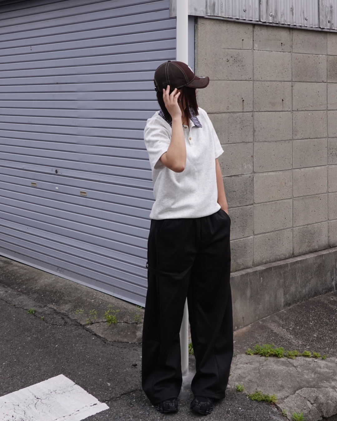 2ピースフロントショルダーラペルTシャツ K3143