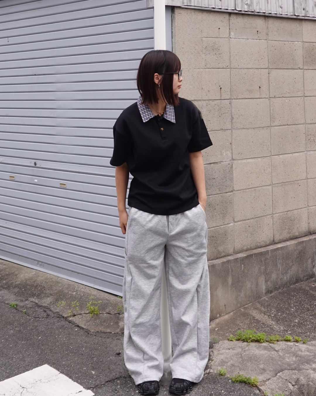 2ピースフロントショルダーラペルTシャツ K3143