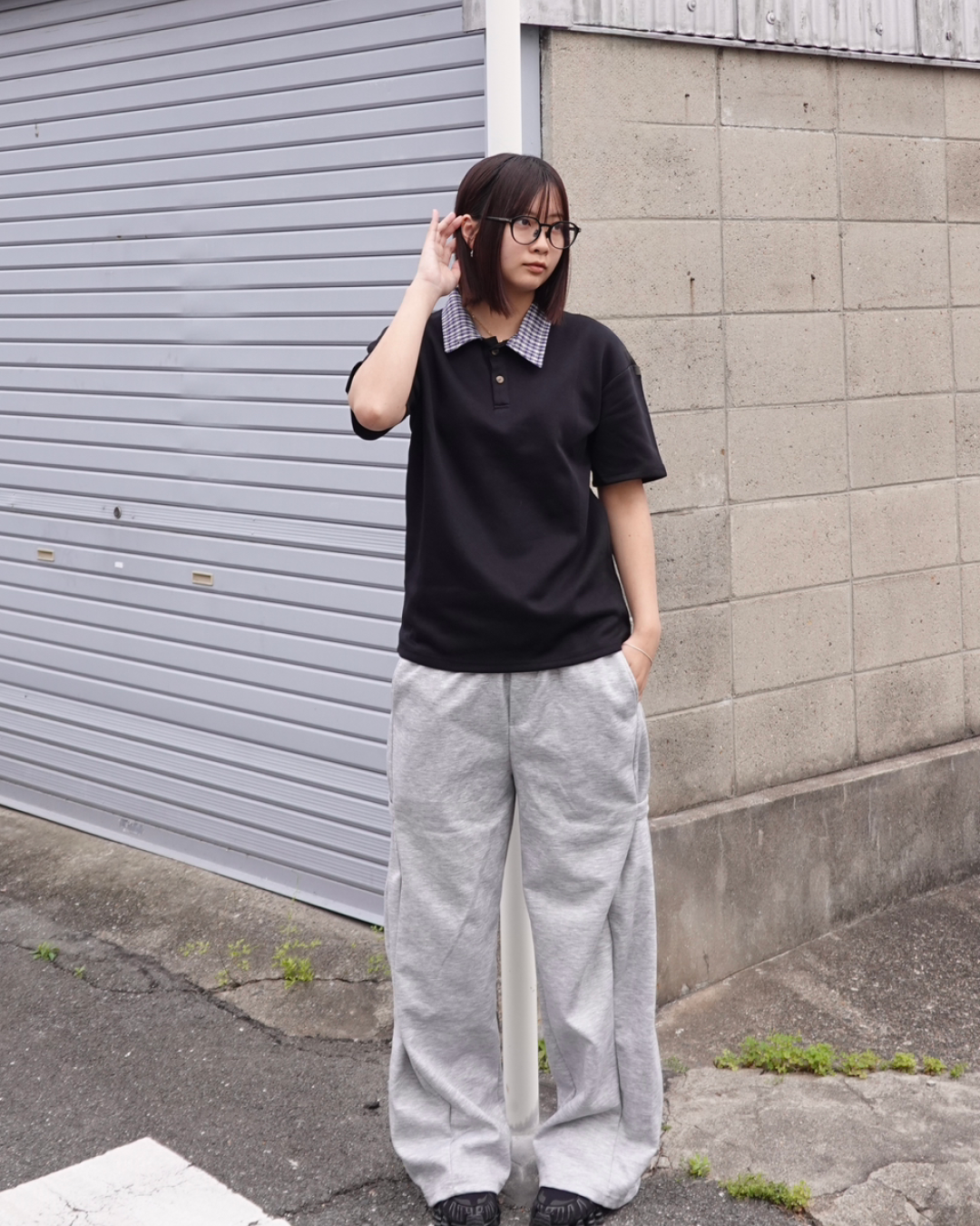 2ピースフロントショルダーラペルTシャツ K3143