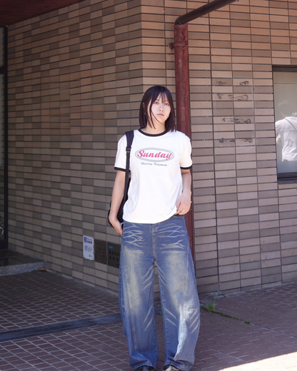 フィットグラフィックリンガーTシャツ K3187