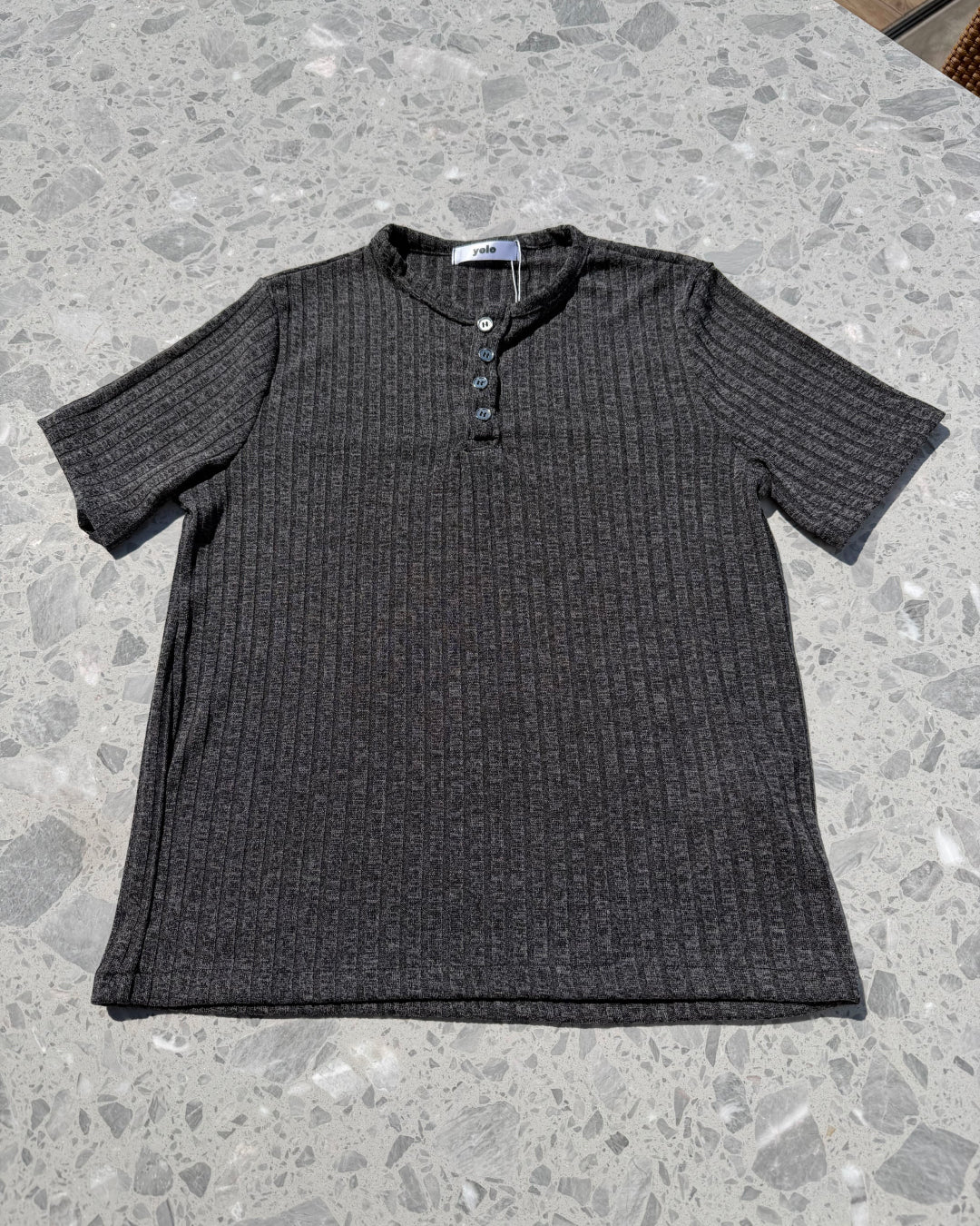 【即納】ヘンリーネックリブT K3277