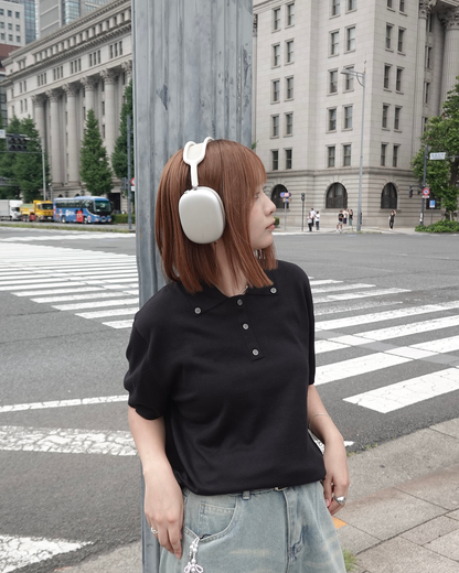 フロントボタン半袖ポロニット K3284