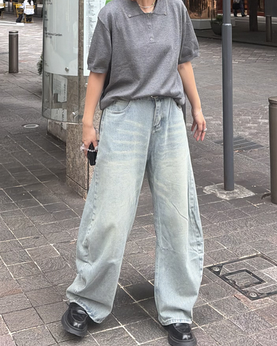 フロントボタン半袖ポロニット K3284