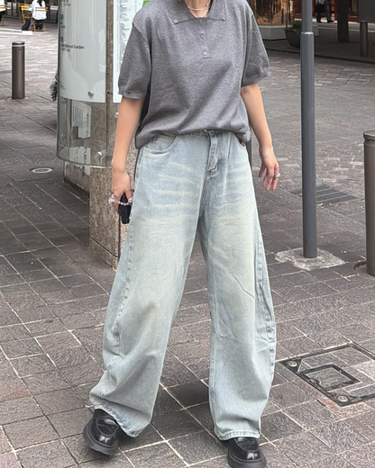 フロントボタン半袖ポロニット K3284