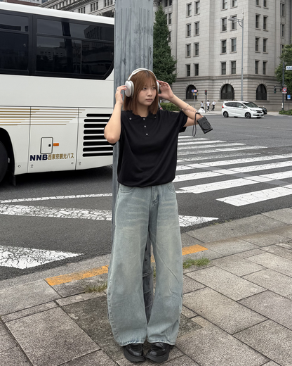 フロントボタン半袖ポロニット K3284