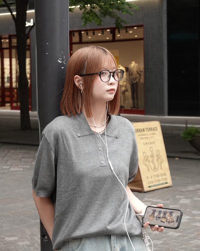 フロントボタン半袖ポロニット K3284