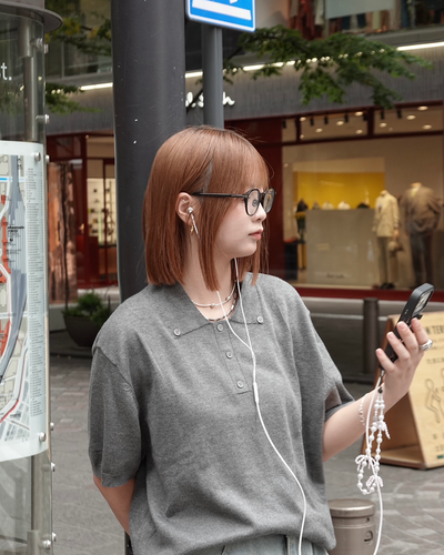 フロントボタン半袖ポロニット K3284