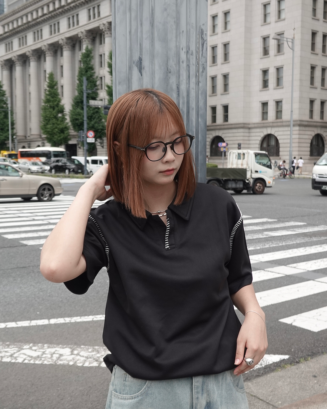 ハンドステッチポロネックTシャツ K3290