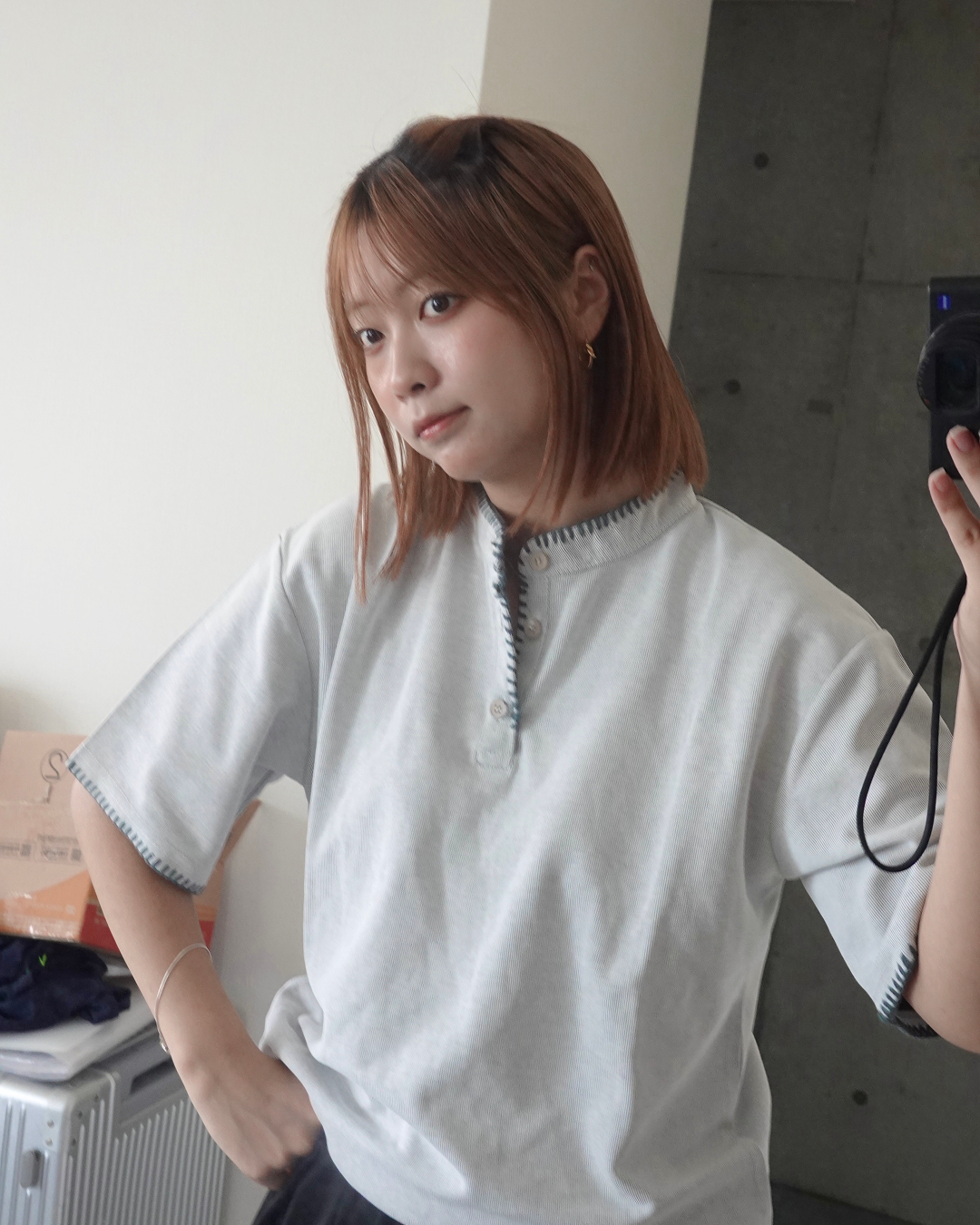 ハンドステッチヘンリーネックT K3306