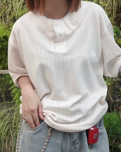 ヘンリーネックラインステッチTシャツ K3308