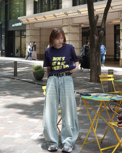 レタープリントラウンドネックTシャツ K3314