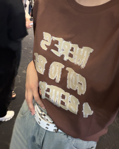 レタープリントラウンドネックTシャツ K3314