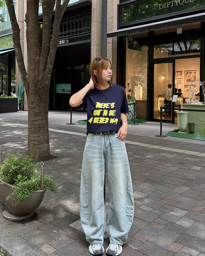 レタープリントラウンドネックTシャツ K3314