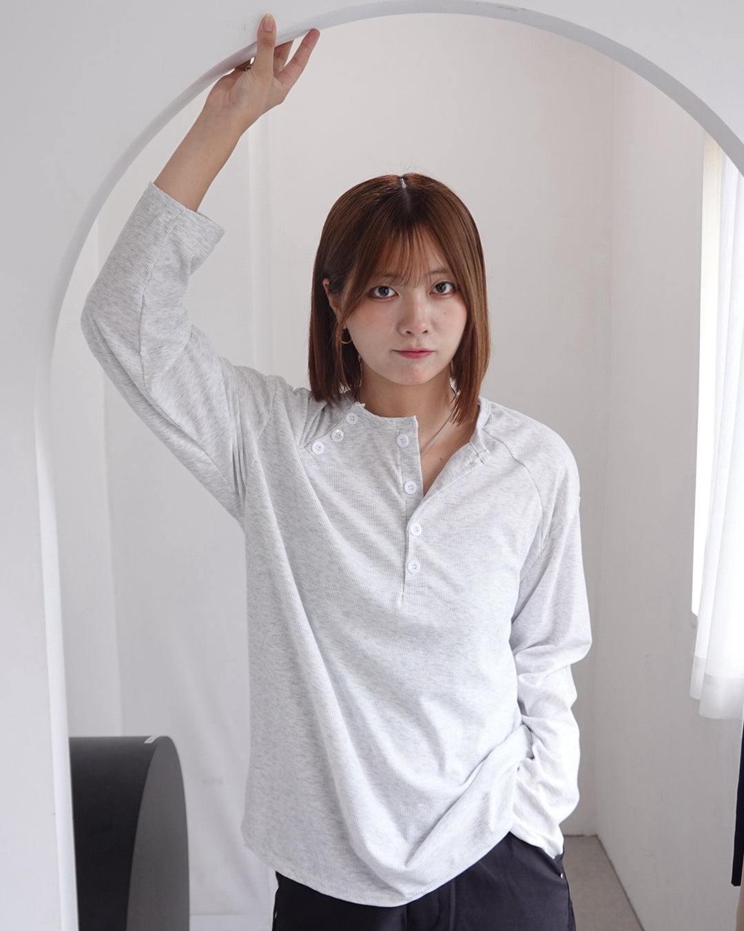 斜めボタンカジュアルサーマルロンT K3333