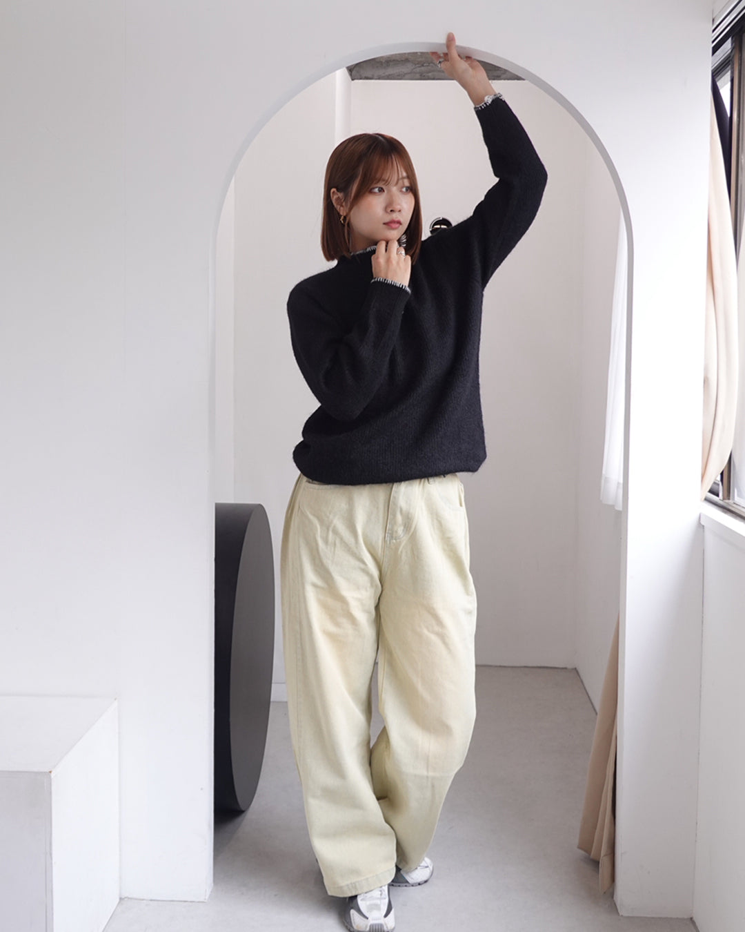 ウォッシュドカジュアルワイドレッグジーンズ K3342