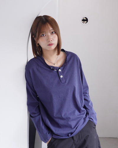 ネック2ボタンワッフルロンT K3376