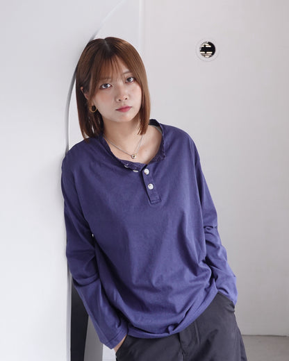 ネック2ボタンワッフルロンT K3376