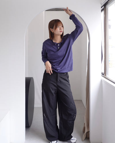 ネック2ボタンワッフルロンT K3376