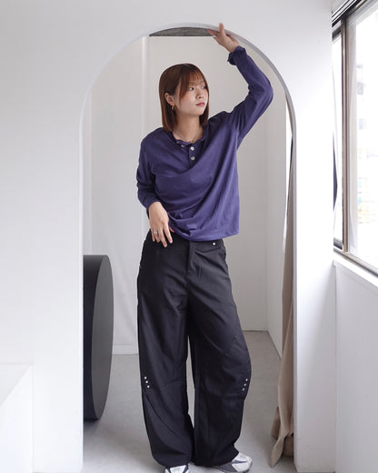 ネック2ボタンワッフルロンT K3376