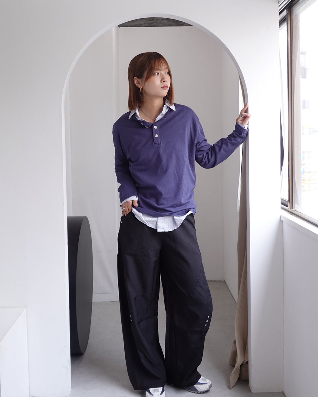 ネック2ボタンワッフルロンT K3376